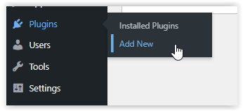 A picture of wordpress dashboard, showing what to click on when adding a new plugin